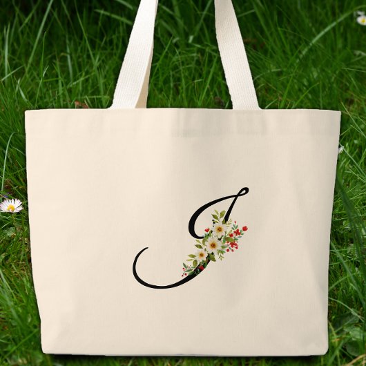 Klassisches Monogramm J rot weiße Blume Mutter Ges Jumbo Stoffbeutel