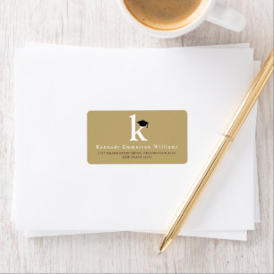 Klassisches Monogramm K und schwarze Abschlussmütz Adressaufkleber