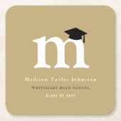 Klassisches Monogramm M und Graduationskappen Grad Rechteckiger Pappuntersetzer (Vorderseite)