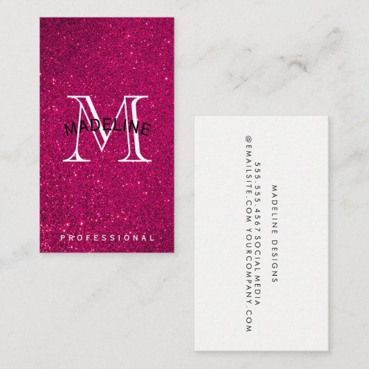 Klassisches Monogramm mit Arc | Glitzer Hintergrun Visitenkarte (Vorne/Hinten)