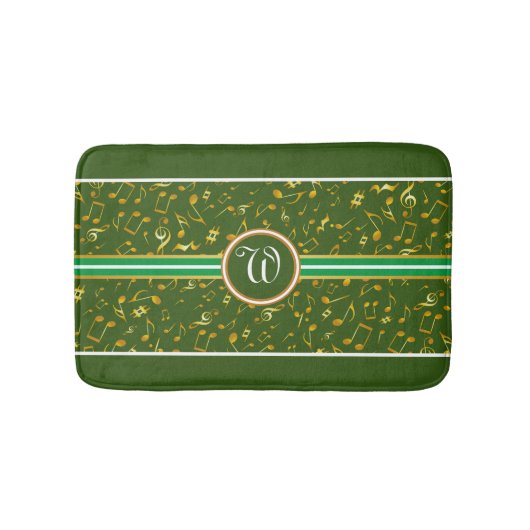 Klassisches Monogramm mit Gold-Musiknoten auf GREE Badematte (Vorderseite)