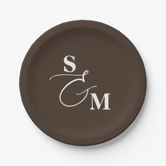 Klassisches Monogramm Moderne Ampersand-Hochzeit Pappteller (Vorderseite)
