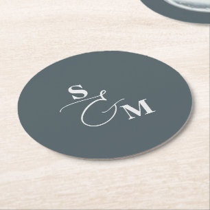 Klassisches Monogramm Moderne Schrift Hochzeit Runder Pappuntersetzer