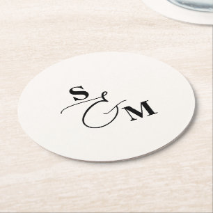 Klassisches Monogramm Moderne Schrift Hochzeit Runder Pappuntersetzer
