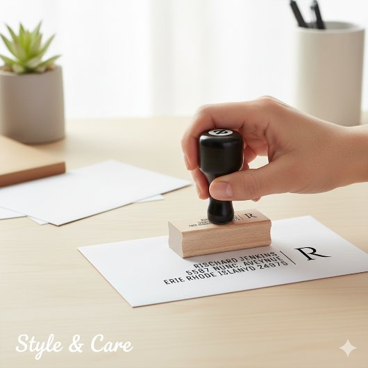Klassisches Monogramm Name Adresse Stilvoll Holz Gummistempel