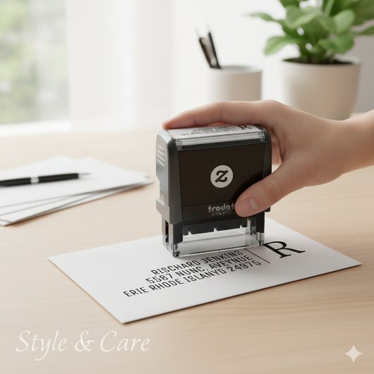 Klassisches Monogramm Name Adresse Stylisch Permastempel