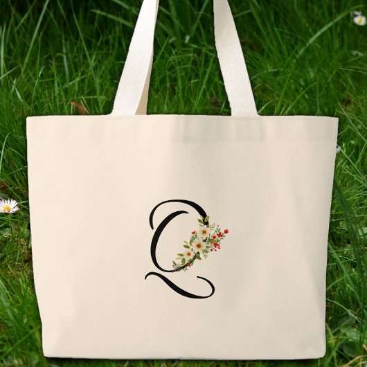 Klassisches Monogramm Q rot weiße Blume Mutter Ges Jumbo Stoffbeutel