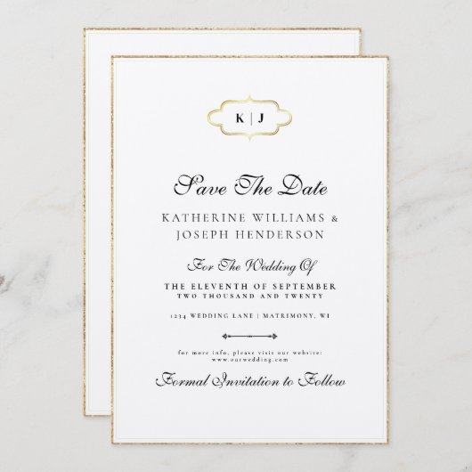 KLASSISCHES MONOGRAMM ROMANTISCHE KALLIGRAFIE SPAR EINLADUNG (Vorne/Hinten)