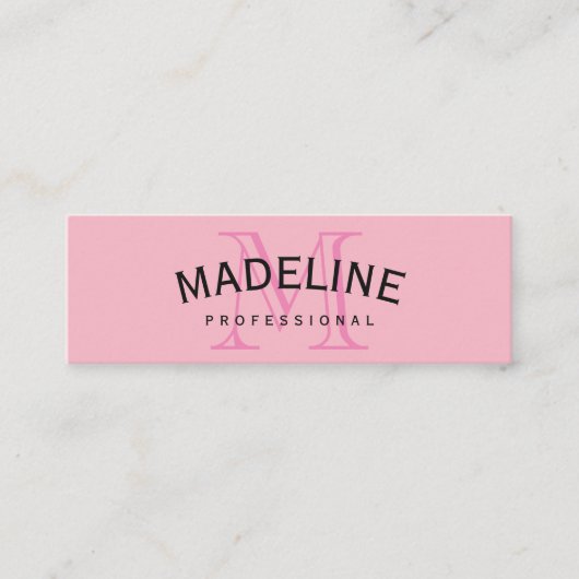 Klassisches Monogramm rosa mit Bogentext Mini Visitenkarte (Vorderseite)