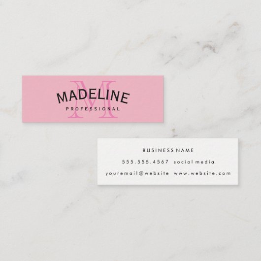 Klassisches Monogramm rosa mit Bogentext Mini Visitenkarte (Vorne/Hinten)
