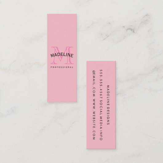 Klassisches Monogramm rosa mit Bogentext Mini Visitenkarte (Vorne/Hinten)