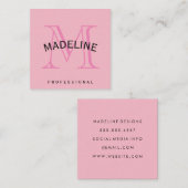 Klassisches Monogramm rosa mit Bogentext Quadratische Visitenkarte (Vorne/Hinten)