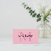 Klassisches Monogramm rosa mit Bogentext Visitenkarte (Stehend Vorderseite)
