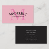 Klassisches Monogramm rosa mit Bogentext Visitenkarte (Vorne/Hinten)