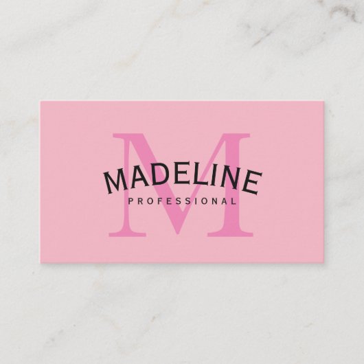 Klassisches Monogramm rosa mit Bogentext Visitenkarte (Vorderseite)