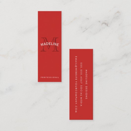 Klassisches Monogramm rot mit Bogentext Mini Visitenkarte (Vorne/Hinten)