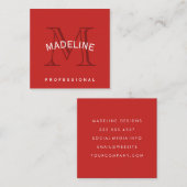 Klassisches Monogramm rot mit Bogentext Quadratische Visitenkarte (Vorne/Hinten)