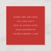 Klassisches Monogramm rot mit Bogentext Quadratische Visitenkarte (Rückseite)