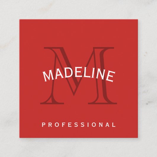 Klassisches Monogramm rot mit Bogentext Quadratische Visitenkarte (Vorderseite)