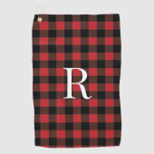 Klassisches Monogramm rotes Büffelkaromuster-Gesch Golfhandtuch (Vorderseite)