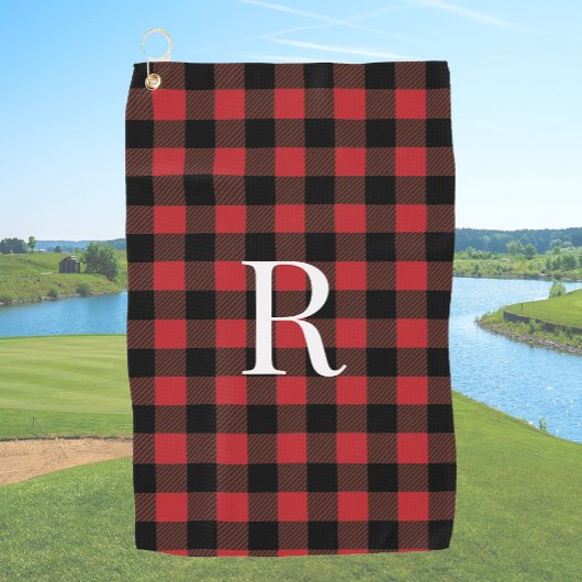 Klassisches Monogramm rotes Büffelkaromuster-Gesch Golfhandtuch