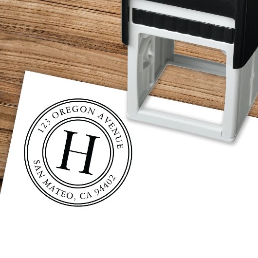 Klassisches Monogramm-Rund-Rücksendeadresse Permastempel