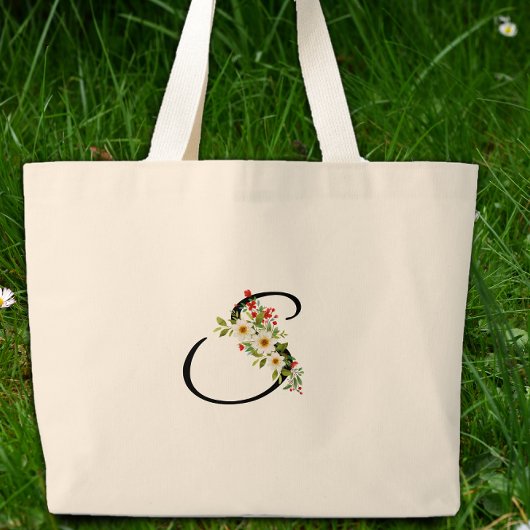 Klassisches Monogramm S rot weiß Blumen Geschenk f Jumbo Stoffbeutel