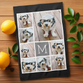 Klassisches Monogramm Schwarz/Grau 8 FotoCollage Geschirrtuch