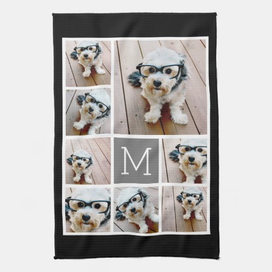 Klassisches Monogramm Schwarz/Grau 8 FotoCollage Geschirrtuch (Vertikal)