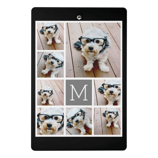 Klassisches Monogramm Schwarz/Grau 8 FotoCollage Mini Klemmbrett (Rückseite)