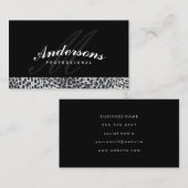 Klassisches Monogramm Schwarz | Leopard Print Visitenkarte (Vorne/Hinten)