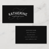 Klassisches Monogramm Schwarz mit Bogentext Visitenkarte (Vorne/Hinten)