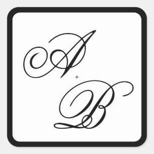 Klassisches Monogramm-Skript Schwarz & Weiß-Hochze Quadratischer Aufkleber