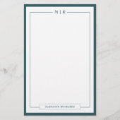 Klassisches Monogramm Smoke Green Border Papierwar Briefpapier (Vorderseite)