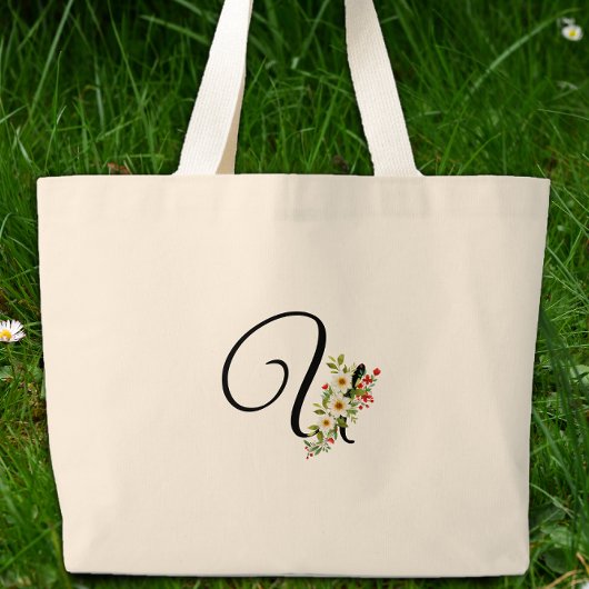 Klassisches Monogramm U rot weiße Blume Mutter Ges Jumbo Stoffbeutel