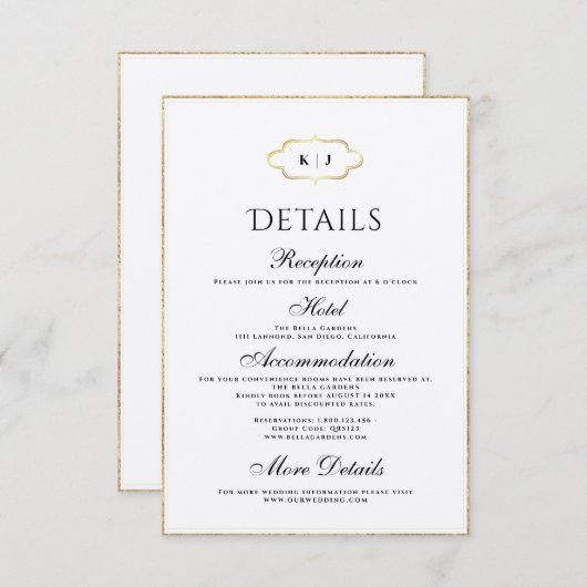 KLASSISCHES MONOGRAMM UND ROMANTISCHE KALLIGRAFISC BEGLEITKARTE (Vorne/Hinten)