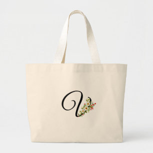 Klassisches Monogramm V rot weiße Blume Mutter Ges Jumbo Stoffbeutel