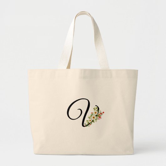 Klassisches Monogramm V rot weiße Blume Mutter Ges Jumbo Stoffbeutel (Vorne)