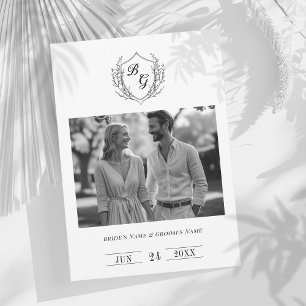 Klassisches Monogramm Vintage-Wappen schwarz und w Save The Date