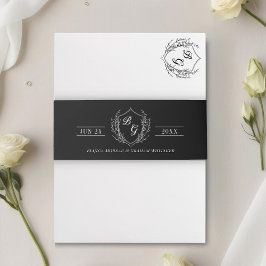 Klassisches Monogramm Vintages Wappen schwarz Einladungsbanderole