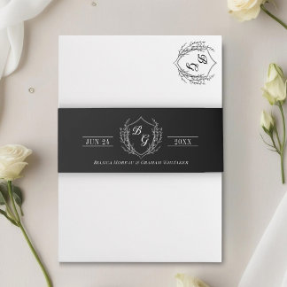 Klassisches Monogramm Vintages Wappen schwarz Einladungsbanderole