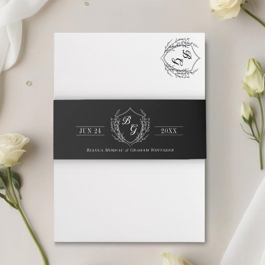 Klassisches Monogramm Vintages Wappen schwarz Einladungsbanderole