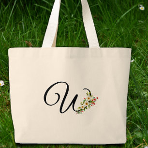 Klassisches Monogramm W rote weiße Blume Mutter Ge Jumbo Stoffbeutel