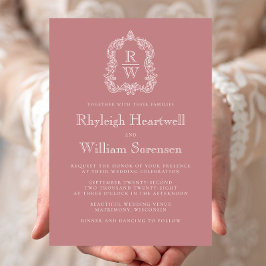 Klassisches Monogramm Wappen Dusty Rose Wedding Einladung