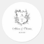 Klassisches Monogramm-Wappen-Hochzeitssiegel für U Runder Aufkleber (Vorderseite)