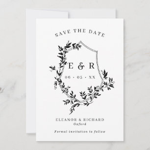 Klassisches Monogramm Wappen Schwarz & Weiß Hochze Save The Date