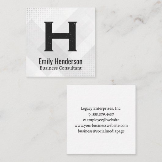 Klassisches Monogramm | White Abstrakt Geometric Quadratische Visitenkarte (Vorne/Hinten)