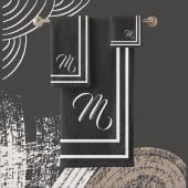 Klassisches, monogrammatisches Holzkohle-Schwarz/W Badhandtuch Set
