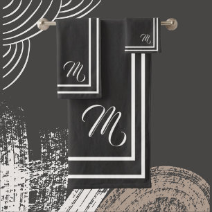 Klassisches, monogrammatisches Holzkohle-Schwarz/W Badhandtuch Set
