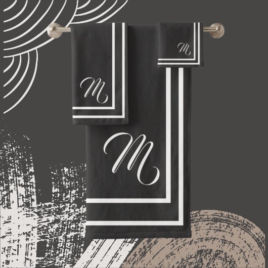 Klassisches, monogrammatisches Holzkohle-Schwarz/W Badhandtuch Set
